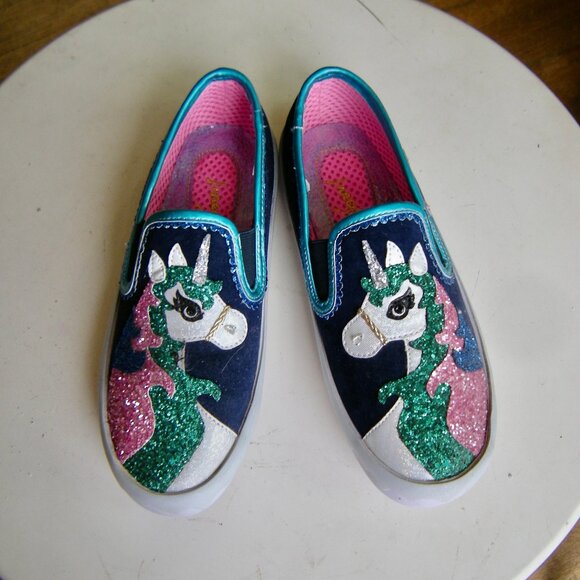 RARE - Irregular Choice Sparkly Unicorn Slip On Sneakers New in Box Size 8 - Picture 2 of 13
